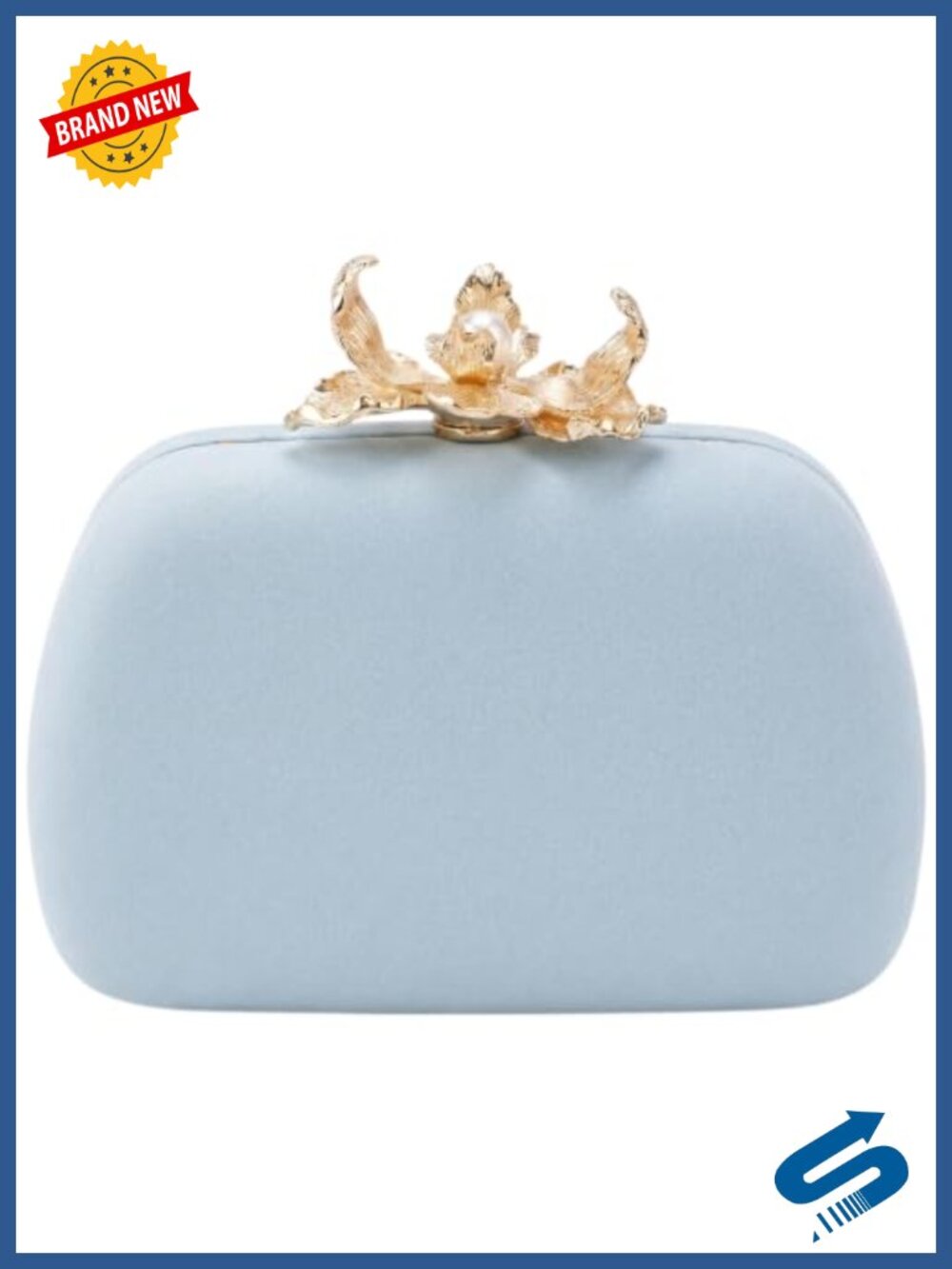 Rhinestone Pearl Clutch Evening Bag Gold Hardware Clasp Detachable Chain